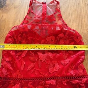 Red Floral Lace Halter Dress